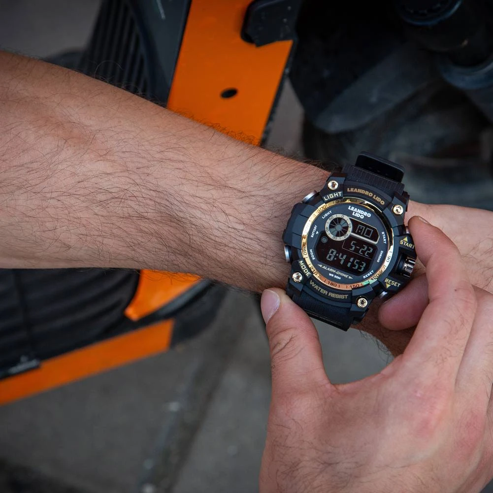 LEANDRO LIDO "Genua" Unisex Sport Uhr Schwarz Gold 4 LEANDRO LIDO "Genua" Unisex Sport Uhr Schwarz Gold – Bild 2